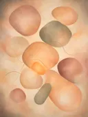 Nevel schilderij, organische vorm in Perzik en Abrikoos
