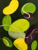 Paletmes abstract schilderij, organische vorm in citroen en lindegroen