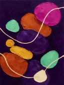 Paletmes abstract schilderij, organische vorm in fel magenta