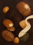 Paletmes abstract schilderij, organische vorm in karamel