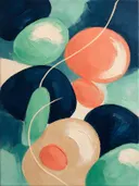 Paletmes abstract schilderij, organische vorm in munt en koraal
