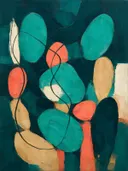 Paletmes abstract schilderij, organische vorm in turkoois en zand