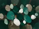 Paletmes abstract schilderij, organische vorm in zeegroen