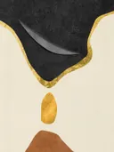 Abstract schilderij met organische vormen in zwart en goud
