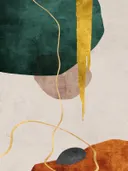 Abstract schilderij met organische vormen en gouden accent