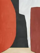 Abstract schilderij met organische vormen in baksteenrood