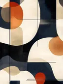 Abstract schilderij met vloeiende organische vormen in marineblauw en oranje