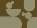 Abstracte illustratie met ronde en golvende vormen in olijfgroen op een bruine achtergrond.