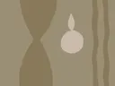 Abstracte illustratie met organische vormen in olijfgroen en beige tinten.