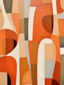 Abstract schilderij met organische vormen in terracotta en grijs
