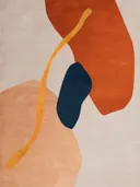 Modern abstract schilderij met organische vormen in terracotta en blauw
