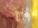Abstract schilderij met het paletmes in oud roze en citroengeel