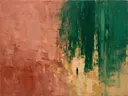 Abstract schilderij met het paletmes in oud roze en smaragd