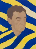 Schilderij van oude man in citroengeel en kobalt
