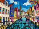 Oudewater, brug in bonte kleuren, schilderij van Oudewater
