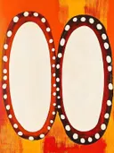 Popart schilderij met ovalen en stippenrand in oranje