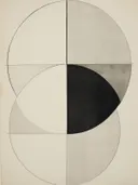 Abstracte compositie van overlappende cirkels in zwart, grijs en crèmekleur.