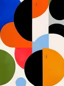 Abstract schilderij met overlappende cirkels in oranje en zwart