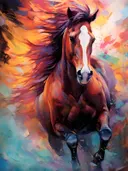 Paard geschilderd in vurige aquareltinten