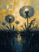 Paardenbloem aan de oever in leisteen, schilderij van paardenbloem aan de oever