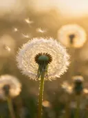 Fotografie van paardenbloem in het gouden uur
