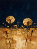 Paardenbloem in het landschap in zandduin, schilderij van paardenbloem