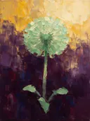 Paardenbloem in mint, schilderij van paardenbloem op de helling