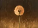 Paardenbloem in perzik, schilderij van paardenbloem op de helling