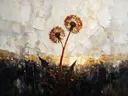Paardenbloem in roest, schilderij van paardenbloem van dichtbij