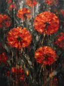 Paardenbloem in vuur, schilderij van paardenbloem van dichtbij