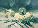 Paardenbloem onder een storm in zeegroen, schilderij van paardenbloem