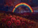 Paardenbloem op de helling in karmozijn, schilderij van paardenbloem