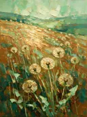 Paardenbloem op de helling in mint, schilderij van paardenbloem op de helling