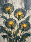 Paardenbloem van dichtbij in leisteen, schilderij van paardenbloem aan de oever