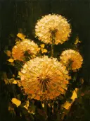 Paardenbloem van dichtbij in saffraan, schilderij van paardenbloem van dichtbij