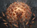 Paardenbloem van dichtbij in terracotta, schilderij van paardenbloem van dichtbij