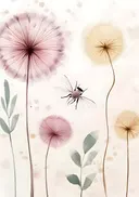 Aquarel van paardenbloemen met een bij
