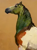 Schilderij: paardenhals in groen en oker