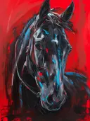 Paardenkop in rood en zwart pop-art stijl
