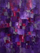Abstract schilderij met het paletmes in paars en karmijn