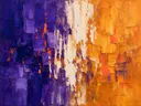 Abstract schilderij met het paletmes in paars en saffraan