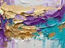 Abstract schilderij in paars, turquoise en goud