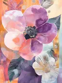 Aquarel van een grote paarse anemoon met zwart hart en witte bloem
