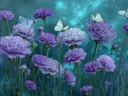 Paarse anjers in de schemering, botanisch schilderij
