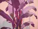 Schilderij van een bananenplant in paarse tinten