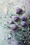 Paarse distelbloemen met dikke getextureerde verflagen