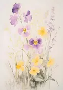 Schilderij van paarse en gele veldbloemen