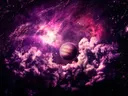 Paarse nevel met planeet