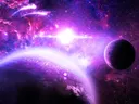 Planeten voor een paarse ruimtenevel