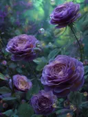 Paarse rozen en zeepbellen in het maanlicht, botanisch schilderij
